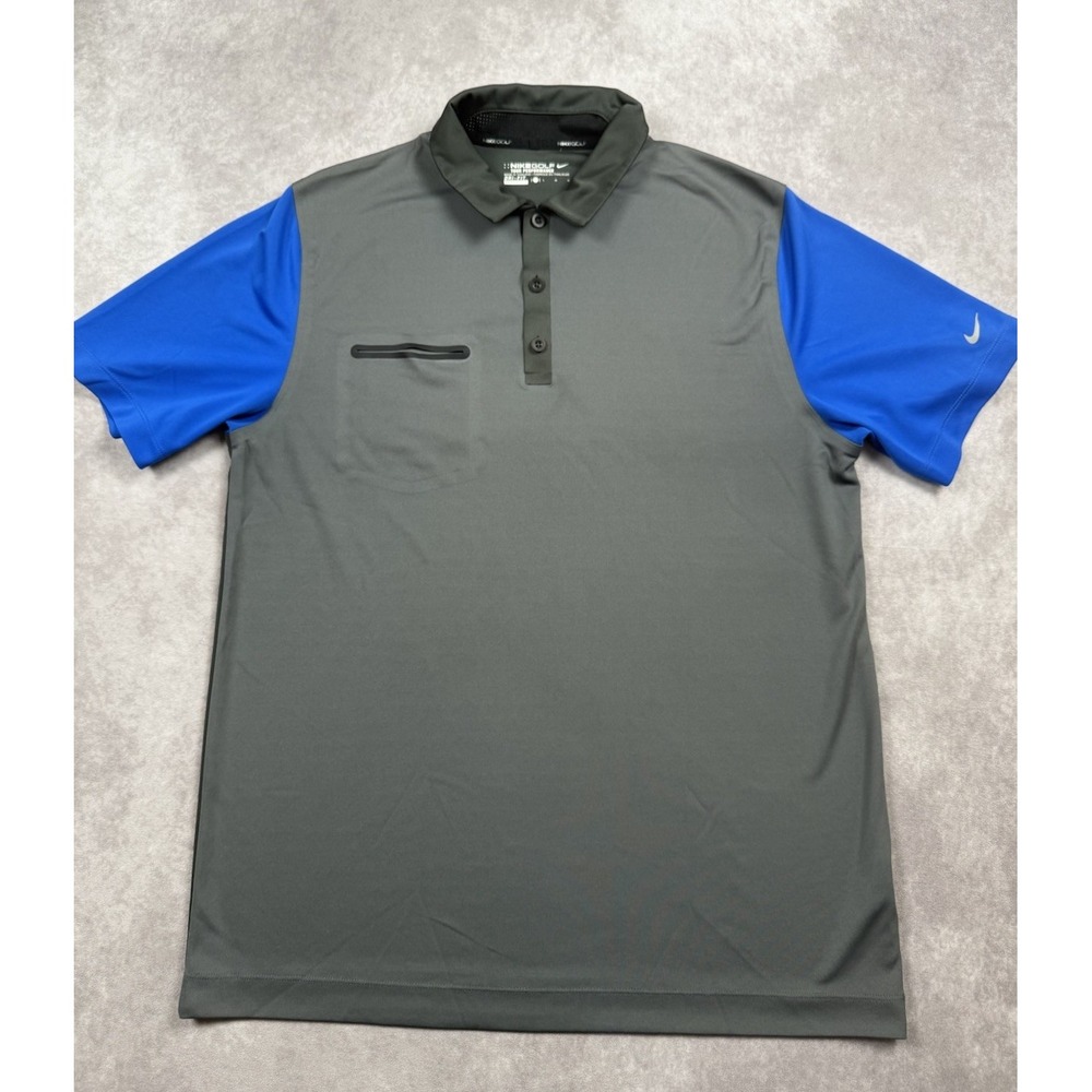 Nike Golf‎ Dri Fit Men's Sz L Polo Shirt Performance Gray Blue Black Logo Mesh